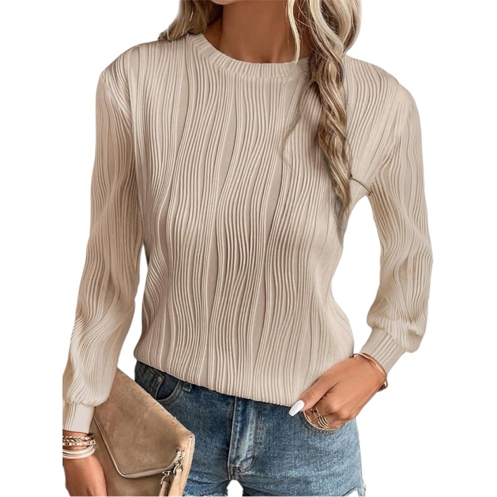 Elegant Cream Ribbed Women's Top XL NEW